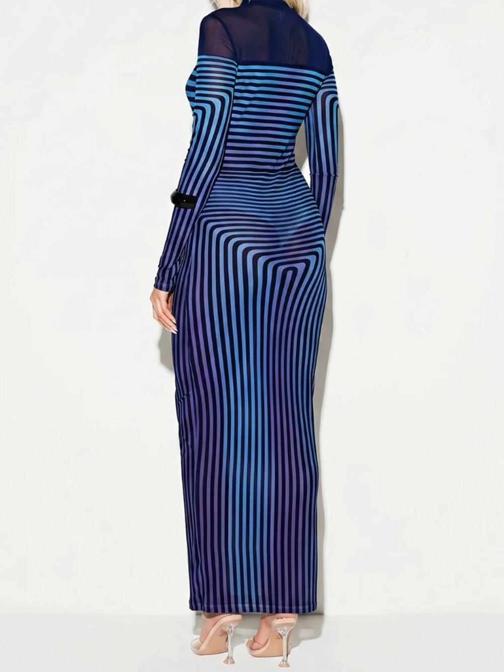 Blue Casual Women's Long Sleeve Bodycon Maxi Dress - Picture 2 of 5